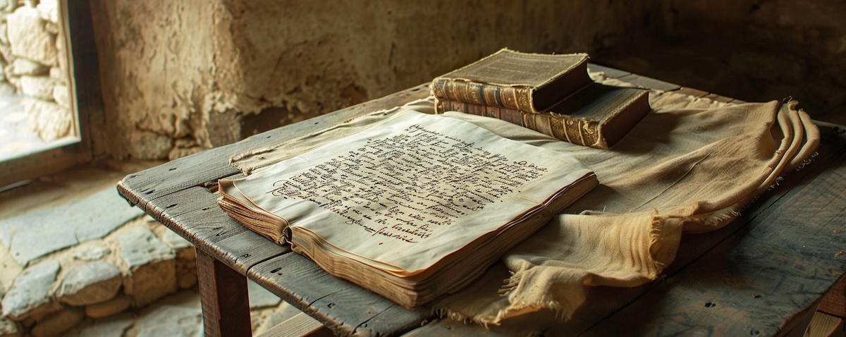 Bulgarisch – Geschichte und Herkunft: alte kyrillische Handschrift und mittelalterliches bulgarisches Kloster