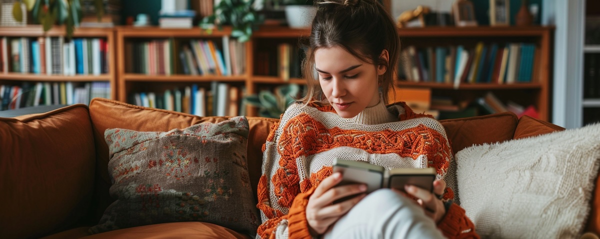 Person lernt kostenlos Spanisch mit Smartphone und Notizheft