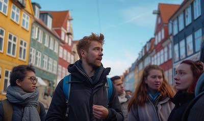 Gruppe Reisender auf einer Sprachreise in Kopenhagen