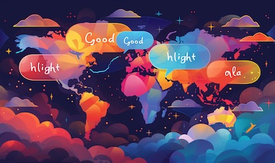 gute nacht verschiedene sprachen welt karte