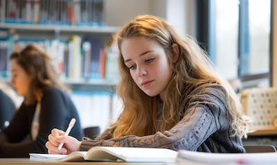 Studentin schreit ihre Masterarbeit auf Englisch