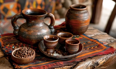 Traditionelle äthiopische Kaffeezeremonie mit Buna, typisch amharische Wörter
