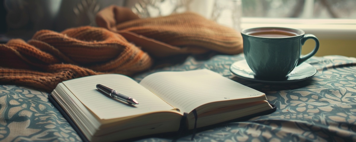 Lernplatz mit Notizbuch fuer Dari-Vokabeln