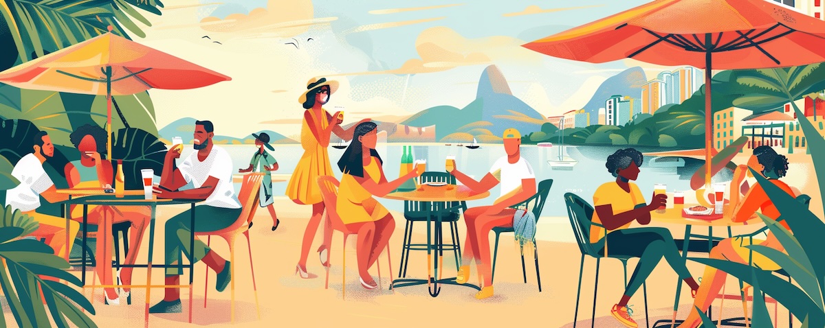 Menschen unterhalten sich auf brasilianisches Portugiesisch in einem Cafe in Rio