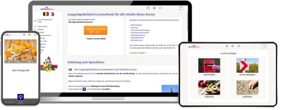 Rumänisch Onlinekurs von Sprachenlernen24 – Lernoberfläche auf Smartphone und PC