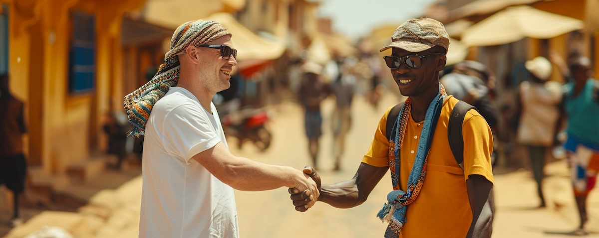 Reisender und Einheimischer begrüßen sich auf Wolof im Senegal