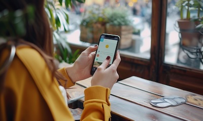 Griechisch kostenlos lernen mit App im Cafe