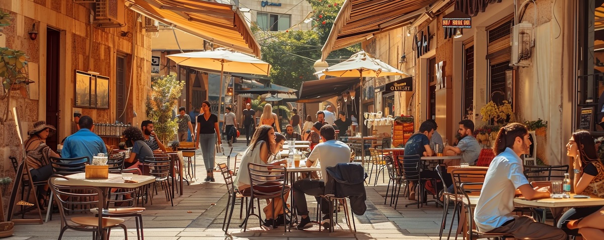 Belebtes Straßencafé in Beirut – libanesische Floskeln im Alltag