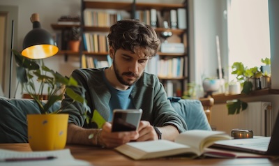 Anfänger lernt Kurdisch mit Notizbuch und Smartphone