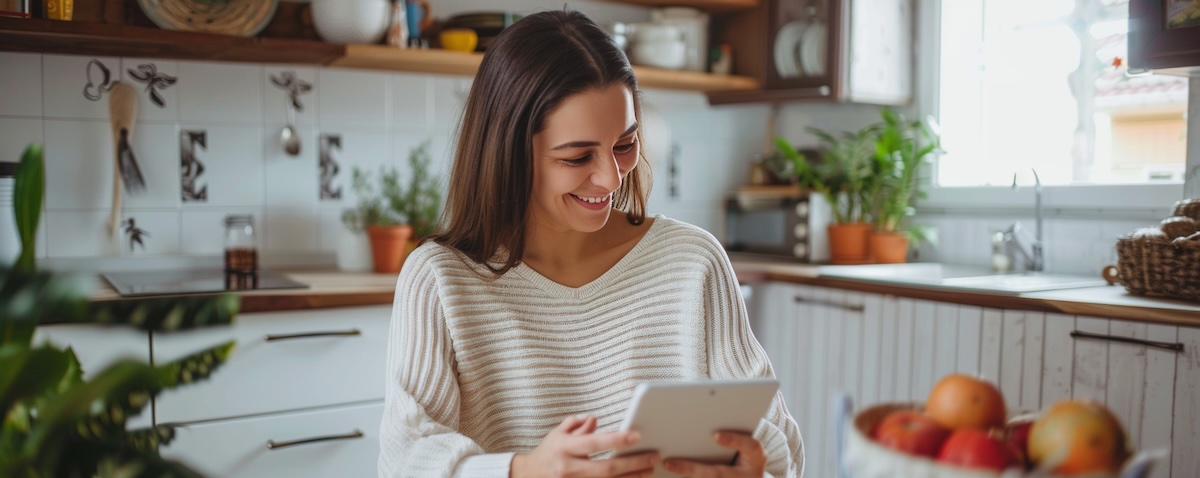 Frau lernt Kurdisch online am Tablet