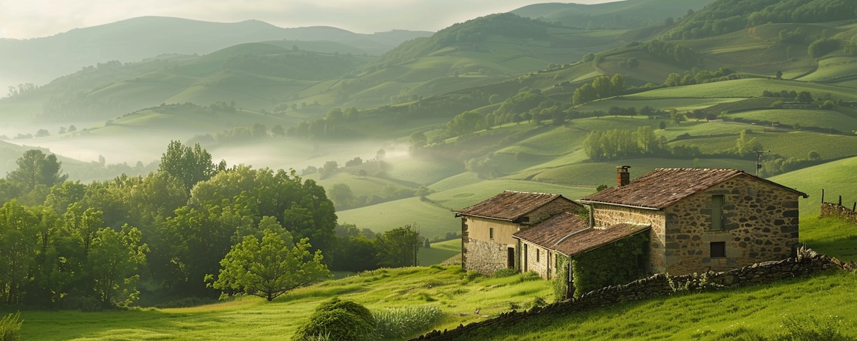 Baskische Landschaft in den Pyrenäen als Symbol für die Herkunft der baskischen Sprache