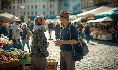 Finnisch lernen im Alltag, Gespräch auf einem Markt in Helsinki