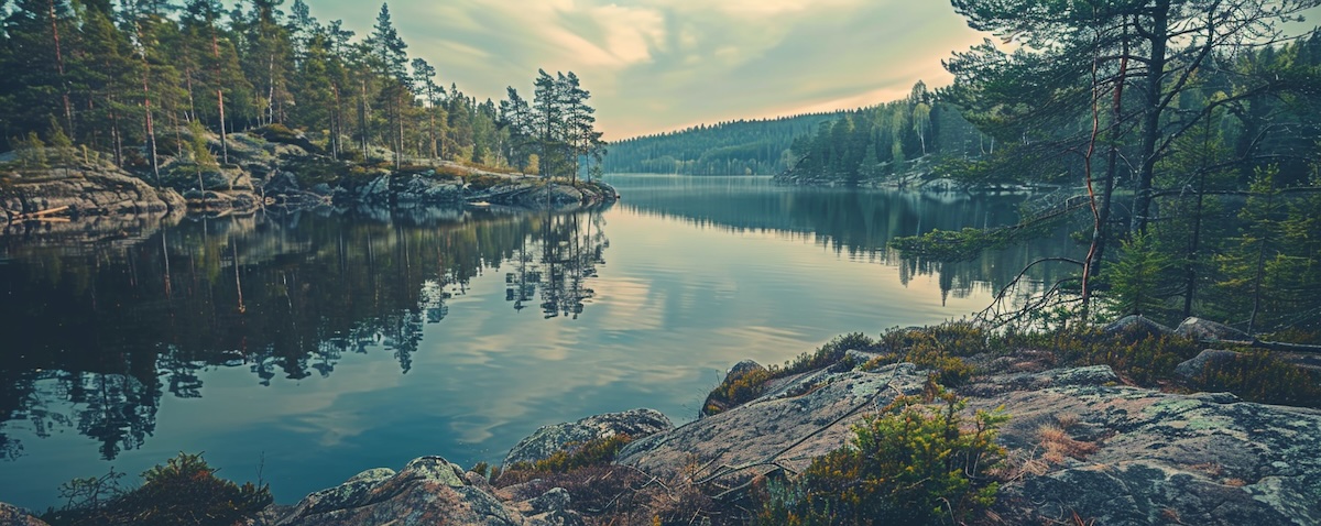 Finnisch Sprachgeschichte und Herkunft, Landschaft mit Seen und Wäldern in Finnland