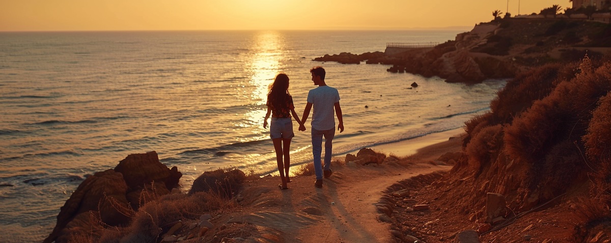 Ich liebe dich auf Tunesisch: junges Paar am Meer in Tunesien