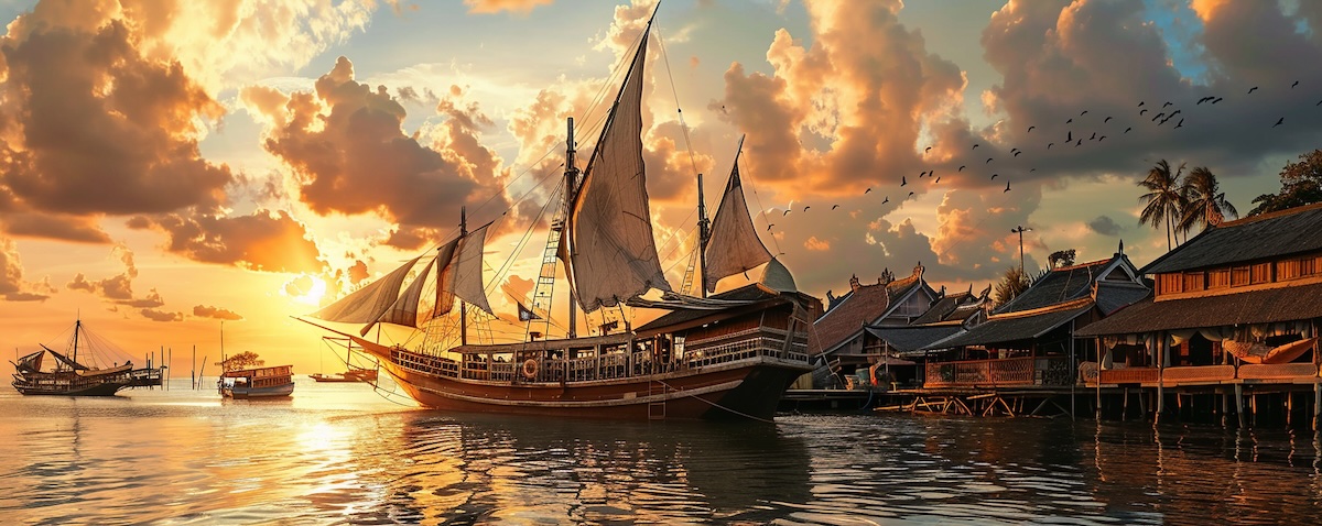 Traditionelles Pinisi-Handelsschiff im historischen indonesischen Hafen