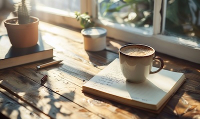 Notizbuch mit lettischen Vokabeln und diakritischen Zeichen
