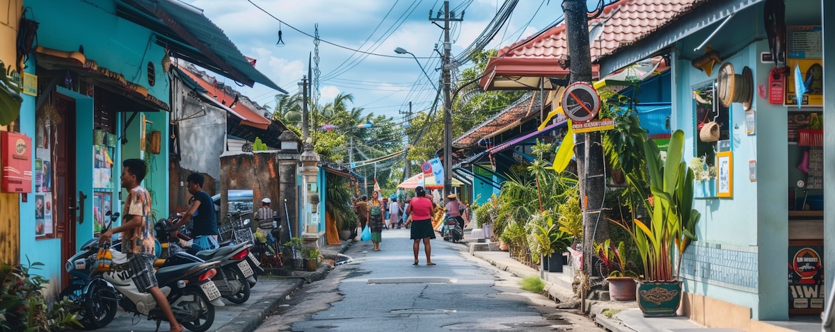 Menschen im Gespräch auf einer indonesischen Straße zur Sprachenvielfalt