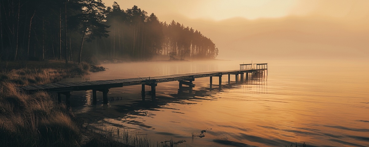Neblige Küstenlandschaft an der Ostsee bei Sonnenaufgang, Symbolbild für Herkunft und Ursprünge der estnischen Sprache