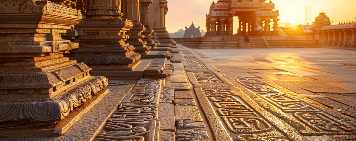 Tamil Sprache – antike Steininschrift mit tamilischen Schriftzeichen in Tamil Nadu