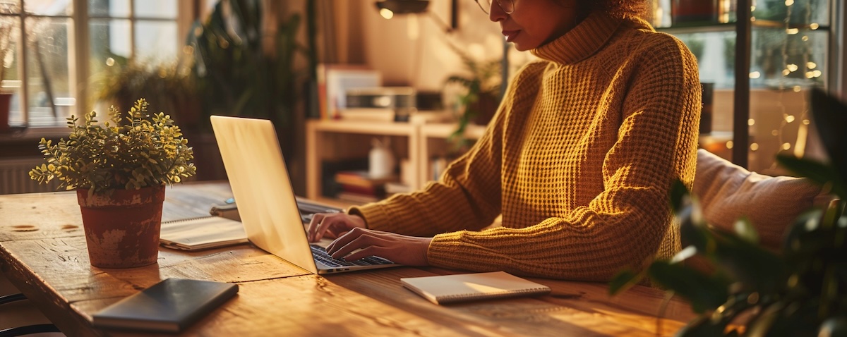 Person lernt Dari zu Hause am Laptop