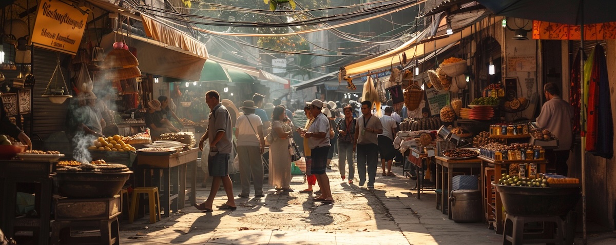 Menschen auf einem Markt in Mexiko unterhalten sich auf Spanisch
