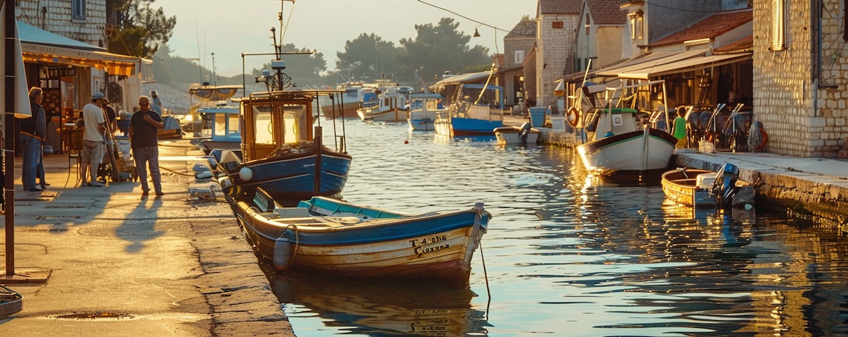 Welche Sprache spricht man in Kroatien – Einheimische im Hafen einer dalmatinischen Stadt