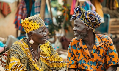 Alltagsgespräch auf einem Markt in Dakar, Senegal, beim Wolof lernen