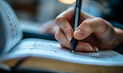 Notizheft mit handschriftlichen polnischen Fallendungen neben einem Polnisch-Deutsch Wörterbuch