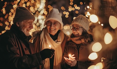 Familie teilt an Heiligabend die Weihnachtsoblate und spricht polnische Weihnachtswünsche aus